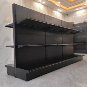 Double Side American Standards Metal White Supermarket Gondola Shelf Racks