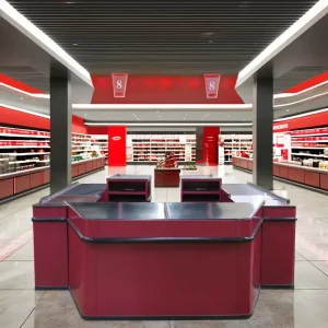 Double Side Checkout Service Counter Pharmacy Retail Shop and Supermarket Equipment Convenience Store Checkout Counters