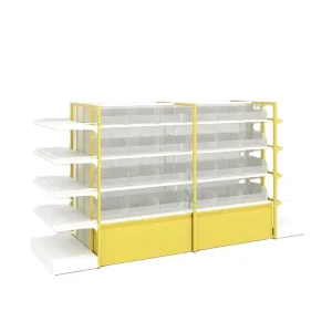 Double Side Convenience Store Display Shelf Rack Gondola Supermarket Wooden Retail Shelving
