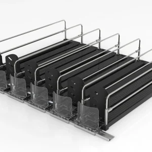 Double Side Display with Springs Riser Automatic Retail Roller Plastic Shelf Pusher System