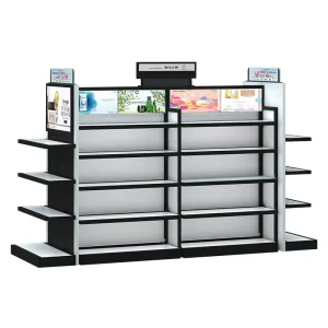 Double Sided Gondola Rack Light Duty Retail Display Stand Supermarket Grocery Shelves Made Durable Metallic Material