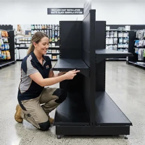 Double Sided Gondola Rack Supermarket Black Gondola Shelving Store Display Rack