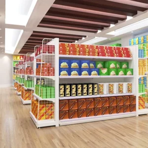 Double-Sided L-Shape Solid Shelf Metallic Gondola Shelving Custom Heavy Duty Freestanding Epoxy Powder Supermarket Shelves