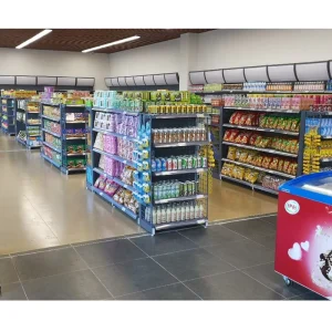 Double Sided Metallic Light Duty Supermarket Gondola Shelving Knock down Structure CE Certified 40 120kg Layer Load Capacity for
