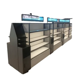 Double Sided Retail Cosmetic Display Stand Metal Supermarket Rack For Beauty Products Cosmetics Display Shelves In Shop Display