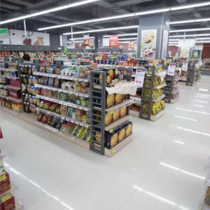 Double Sided Steel Supermarket Display Rack with Eco Friendly Material Easy Installation and Customizable Colors