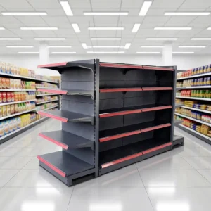 Double Sided Supermarket Shelf Gondola Shelving Grocery Store Display Racks Made Metallic General Store Use
