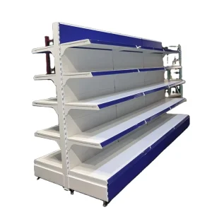 Double Sided White Gondola Metal Shelving Heavy Duty Metal Supermarket Rack