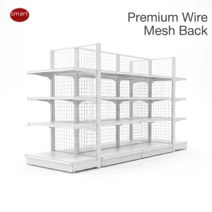 Double Sided Wire Mesh Gondola Shelving Pharmacy Retail Store Grid Back Display Rack Supermarket Metal Fixture Equipment