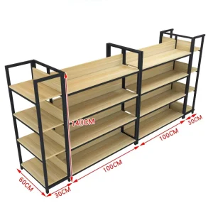 Double Sided Wooden Shelf Supermarket Rack Heavy Load Gondola Shelving