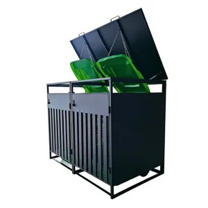 Double Wheelie Waste Bin with Lids Large Capacity Garden Trash Can Galvanized Steel Water Resistant Collapsible Storage