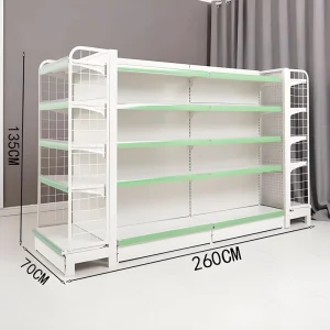 Double sided Heavy Duty Wood & Metal Supermarket Rack Space saving Design For Retail Stores