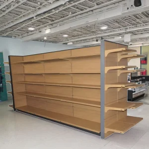 Double sided Supermarket High Quality Metal Wood Retail Display Stand