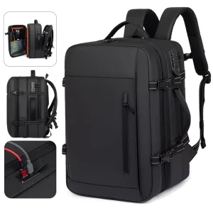 Dual Charging Port Expandable Men’s Business Travel Laptop Backpack with Reflective Strip Student Backpack