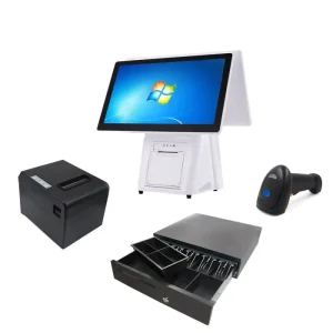 Dual POS Restaurant Checkout Counter Stand with Capacitive Touch Screen Thermal Printer for Efficient Operations
