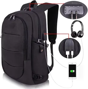 Durable Black Computer Bag with USB Waterproof Laptop Backpack