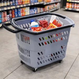 Durable Factory Portable Small Trolley Supermarket Grocery Basket Plastic Shopping Push Cart Wheel
