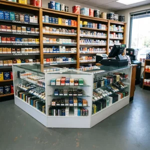 Durable MDF Custom Smoke Shop Checkout Counter with Glass Retail Store Cash Table