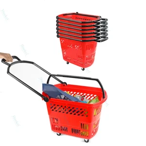 Durable Roller Shopping Plastic Trolley Basket With Wheels in Supermarket 20 L 45L