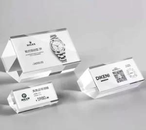 Eco Friendly Clear Acrylic Custom Color Jewelry Watch Store Retail Number Price Tag Stand Holder Magnetic Display