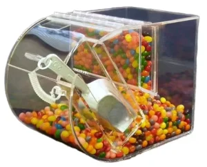 Eco Friendly Clear Round Acrylic Candy Dispenser Face Bin with Scoop Display Racks for Countertop Use