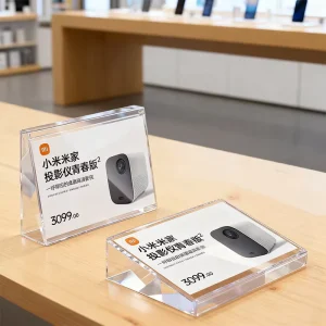 Eco Friendly Recyclable Portable Desktop Single Slanted Horizontal Acrylic Sign Holder for Retail Phone Stores