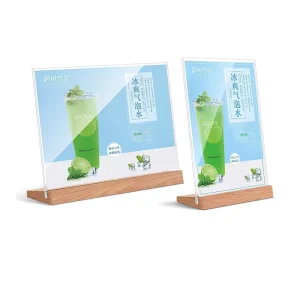 Eco Friendly Solid Square L Shaped Beech Wood Table Sign Holder Menu Display Rack for A4 Card Square Acrylic Display Display