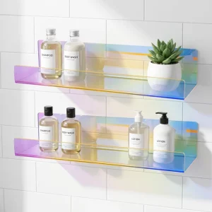 Eco Friendly Wall Mounted Rainbow Iridescent Acrylic Floating Shelves Clear Holographic Nail Polish Rack Techs Shelf