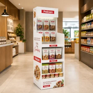 Eco Recyclable Multi layer Cardboard Display Stand for Nutritious Snack Jar and Bag Food Promotion Rack