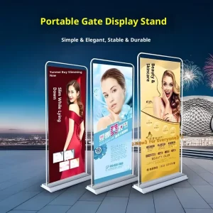 Eco friendly Aluminum Film Coated Door Type Flooring Display Stand Rack for Advertising 160cm Lightweight Customizable