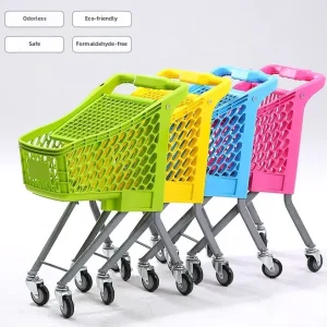 Eco friendly Mesh Foldable Plastic Supermarket Shopping Cart Colorful Grocery Trolley with Child Seat Silent Swivel Wheels