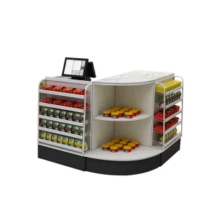 Eeception Desk Cashier Counter Shop Convenience Store Simple Steel Wood Style Shop Equipment Supermarket Checkout Counter