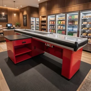 Electric Checkout Counter Cashier Counter Cash Register With Conveyor Belt Supermarket