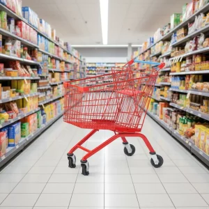 European Style 130L Mesh Folding Hand Push Shopping Cart with 5” Pu Wheels for Convenience Store Supermarket Use