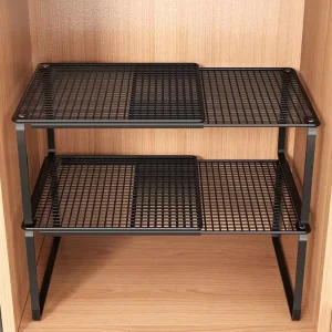 Expandable Carbon Steel Shelving Unit In cabinet Clothing Divider 2 tier Rack Wardrobe Organizer Bean shaped Storage Shelf