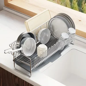 Expandable Stainless Steel Kitchen Dish Drying Rack for Sink Side Countertop Outdoor Use With Efficient Water Drainage