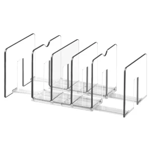 Extendable Five Tier PET Bookend Desktop Shelf Organizer with Fixed Transparent Dividers for Books