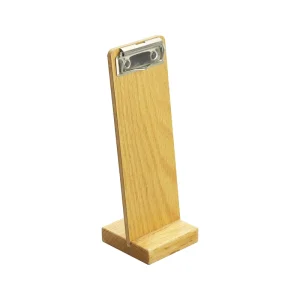 FSC&BSCI Wooden Table Menu Stand with Clip Wood Sign Holder Standing Clipboard Wooden Retail Sign Display Holder