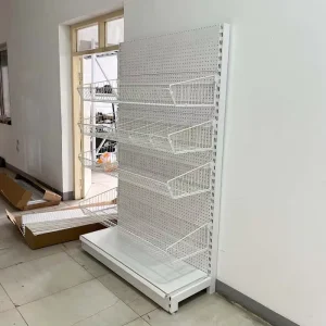 Factory Custom White Single Side Wire Mesh Hanging Basket Supermarket Shelves Display Racks Gondola Shelf