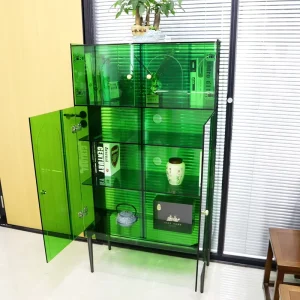 Factory Customized Modern Large Green Acrylic Eco-friendly Display Cabinet with Lock OUKE Brand BSCI Certified
