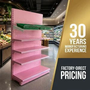 Factory Customized Pink Metal Gondola Shelving For Supermarket Retail Display Rack Factory Direct Price 30 Years Experience