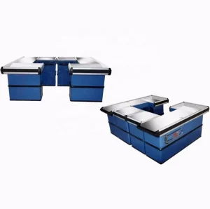 Factory Direct Metal Supermarket Retail Checkout Counter with Conveyor Belt