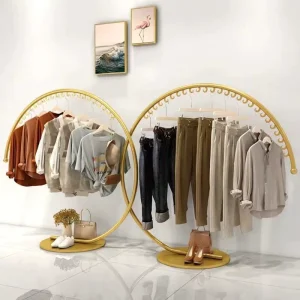 Factory Manufacture Shiny Gold Wrought Iron Round Metal Rack for Clothing Store for Bag Display in Living Room
