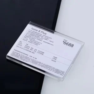 Factory Supply Cell Phone Price Tag Acrylic Table Card Holder Transparency Products Description Sign Stand