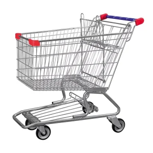 Factory Supply Metallic Unfolding Large Size Supermarket Shopping Cart Trolley With 4 Wheels