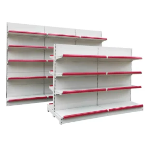 Factory White Metal Gondola Shelving Supermarket Display Shelf Rack with Red Price Channel for Grocery Retail Store