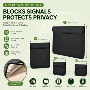 Faraday Bag Copper Nickel Inner EMF RFID GPS Signal Blocker Anti Spy Anti Tracking Privacy Shield Sleeve for Keys Phones