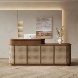 Fashion Boutique Checkout Counter Reception Desk Green Wood Color Shop Cash Counter Wooden Front Desk Reception Salon