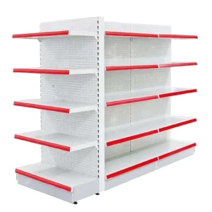Fashionable Heavy Duty Metallic Supermarket Rack Gondola Shelving Unit 20 150kg Load Capacity Perforated Back Panel Shelves