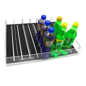 Flexible Sliding Roller Shelf For Beverage Display Efficient Retail Supermarket Shelf Rack PVC Acryl Metal HIPS PC Aluminium